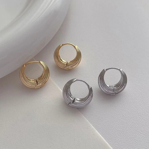Orecchini A Cerchio A Strati In Rilievo Rame Placcato Oro Argento Geometrico Circolare Minimalista Quotidiano Per Donne