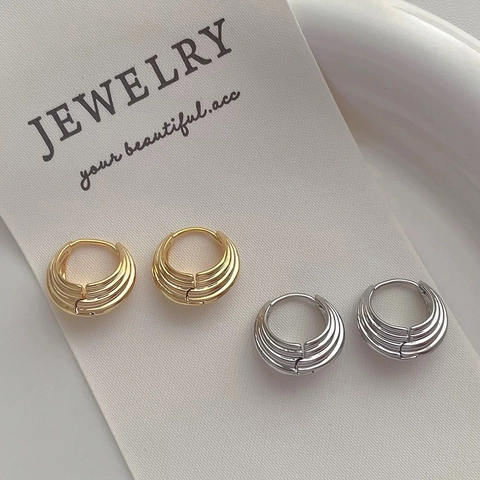 Orecchini A Cerchio A Strati In Rilievo Rame Placcato Oro Argento Geometrico Circolare Minimalista Quotidiano Per Donne