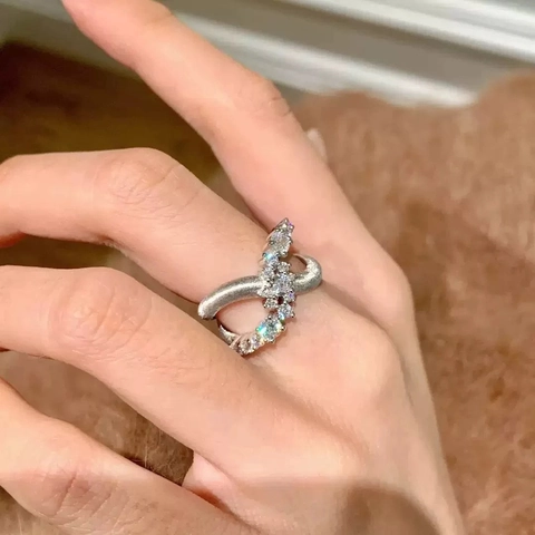 Cross Open Ring Kupfer Zirkon Geometrisch Mode Luxus Verstellbarer Fingerschmuck Für Frauen Hochwertig Trendy