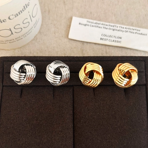 Twist Knot Stud Earrings Copper With 18K Gold Plated And 925 Sterling Silver Earring Post Geometric Jewelry Women