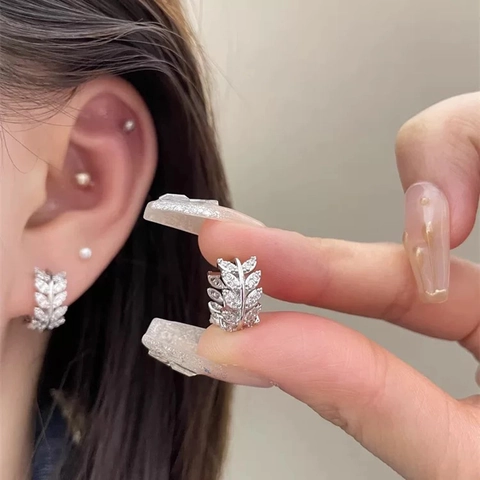 Zirkoon Blad Hoop Oorbellen Glinsterende Laurier Tarwetak Geometrische Oorsieraden Voor Dames Met Koperen Oorsteker