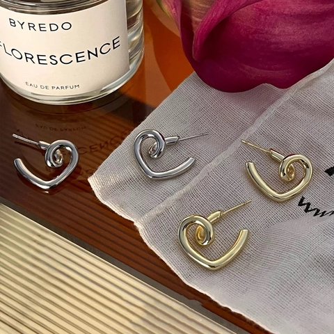 Heart Stud Earrings Minimalist Twisted Swirl Design Copper Gold Plated With 925 Sterling Silver Earring Post For Women