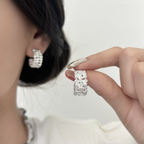 Boucles Oreilles Créoles Cuivre Texturées Style Français Surface Lave Martelée Bijoux Géométriques Tissés Pour Femmes
