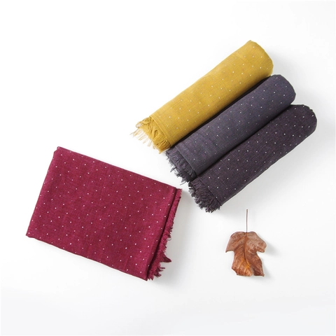 Sciarpa Scialle In Cotone E Lino A Pois Da Donna Sottile Traspirante Dettaglio Strass Bordo Con Frange