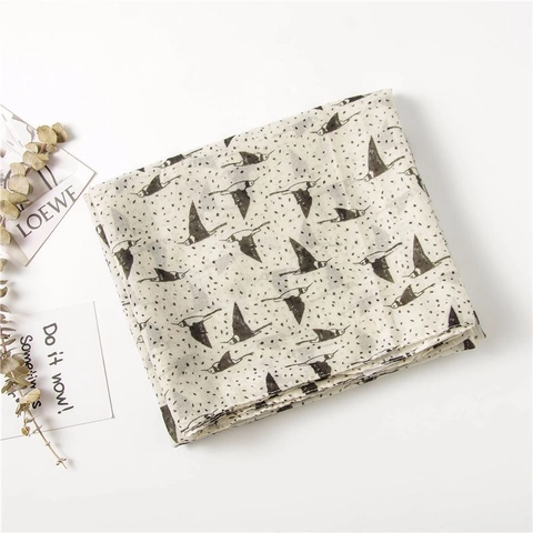 Retro Cotton Scarf Swallow Bird Print Lightweight Breathable Sun Protection Shawl Wrap For Women Vintage Style