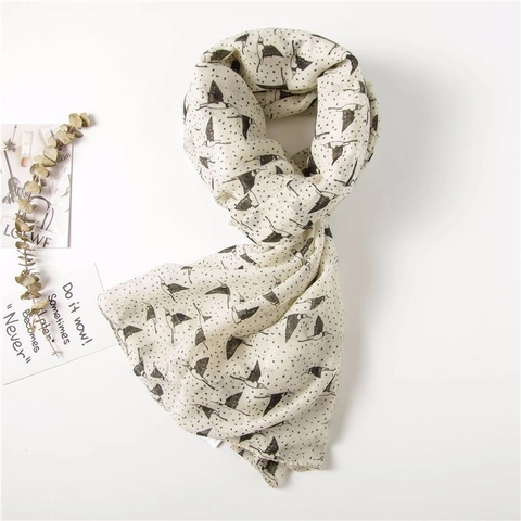 Retro Cotton Scarf Swallow Bird Print Lightweight Breathable Sun Protection Shawl Wrap For Women Vintage Style