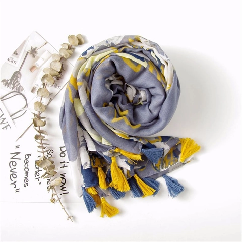 Abstract Floral Graffiti Print Scarf Shawl Cotton Linen Feel Lightweight Oversized Tassel Wrap For Women Autumn Winter