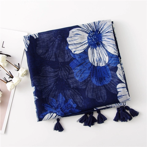 Sciarpa Scialle Da Donna Stampa Floreale Velo Leggero Avvolgimento Lungo Con Nappe Elegante Accessorio Ombrellone