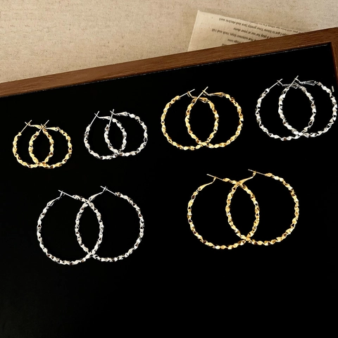 Orecchini A Cerchio Strutturati Geometrici Rame Sfaccettato Tondo Gioielli Per Donna Moda Minimalista