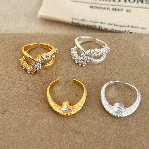 Adjustable Copper Open Ring With Cubic Zirconia French Vintage Light Luxury Exquisite Textured Design For Women