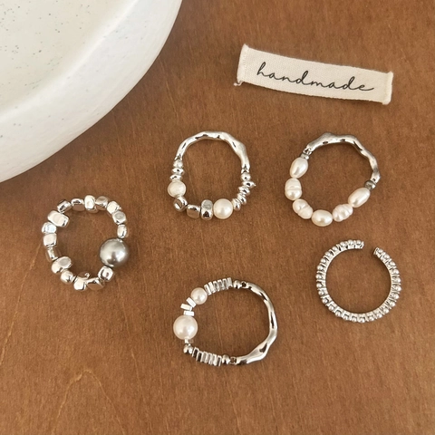 Französische Elegante Irreguläre Kupferringe Mit Künstliche Perle Gold Silber Plattiert Minimalistisch Offen Verstellbar Schmuck Für Damen