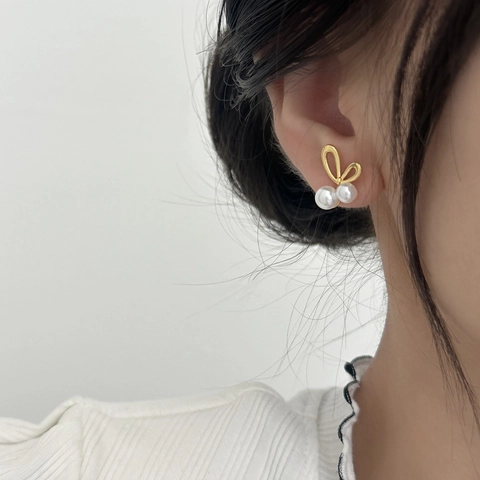 Pendientes De Perlas Artificiales Con Lazo Elegantes Con Poste De Plata De Ley 925 Cobre Joyería Minimalista Para Mujeres