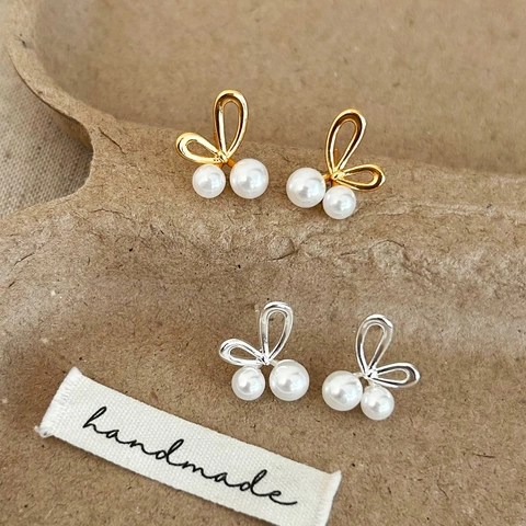 Pendientes De Perlas Artificiales Con Lazo Elegantes Con Poste De Plata De Ley 925 Cobre Joyería Minimalista Para Mujeres