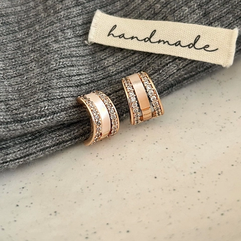 Roségold Vergoldete Creolen Mit Weißer Muschel Und Zirkon Eleganter Französischer Retro Stil Für Damen Mit Silver Earring Post