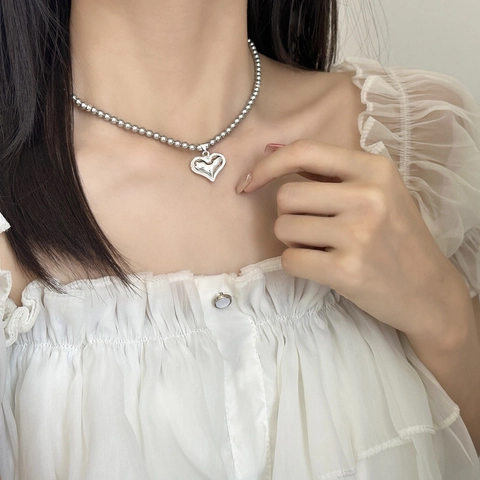 Collar Con Colgante De Corazón Perlas Artificiales De Imitación Cobre Chapado En Oro De 14K Elegante Joyería Vintage Mujer