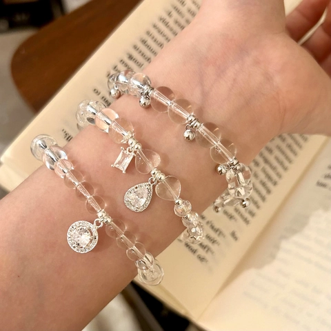 Transparentes Kristallperlenarmband Mit Legierungsanhänger Eleganter Zirkonanhänger Schmuck Für Frauen
