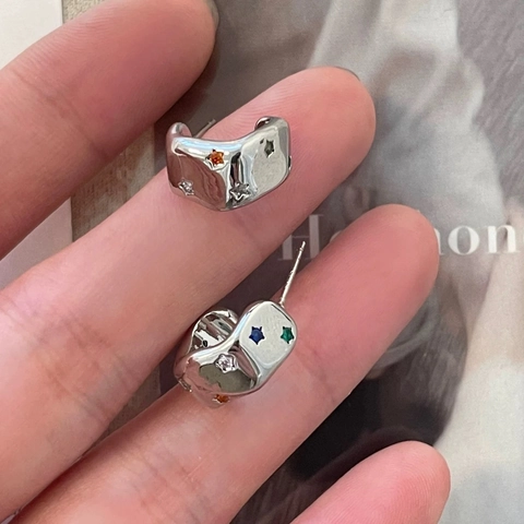 C-Vormige Halve Ring Oorbellen Met Sterpatroon En Gekleurde Zirkoon Koper Verguld Verzilverd Elegant Voor Dames