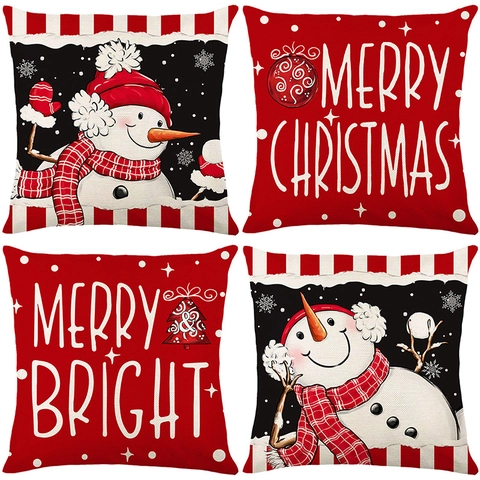 Kerst Kussensloop Faux Linnen Sneeuwpop Merry Christmas Print Decoratieve Kussenhoes Voor Sofa Couch Bed