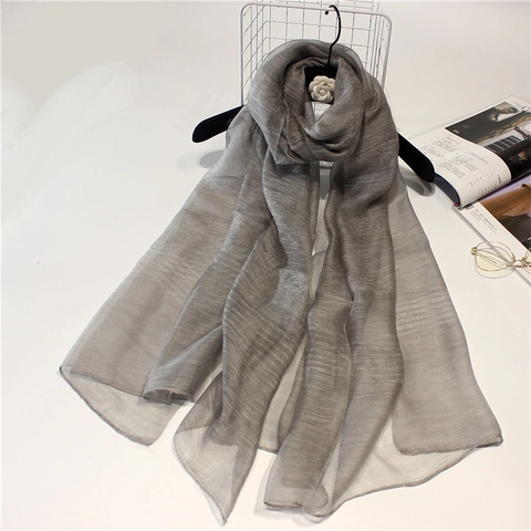 Women's Mulberry Silk Blend Shawl Scarf Retro Elegant Solid Color Thin Breathable Horizontal Texture Lightweight Large Wrap