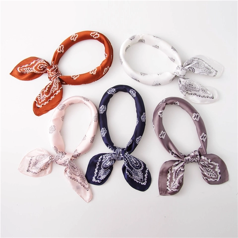 Paisley Pattern Faux Satin Square Scarf Retro Bandana Versatile Satiny Neckerchief For Women Elegant Hair Tie