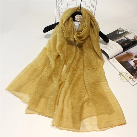 Women's Mulberry Silk Blend Shawl Scarf Retro Elegant Solid Color Thin Breathable Horizontal Texture Lightweight Large Wrap