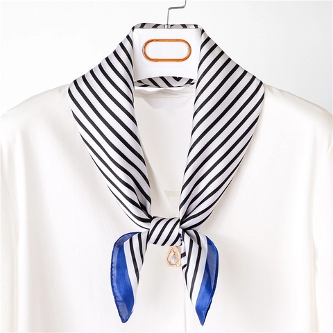 Women Small Square Scarf Faux Satin Satin Geometric Stripe Print Professional Office Neckerchief Elegant Hair Band Accessory