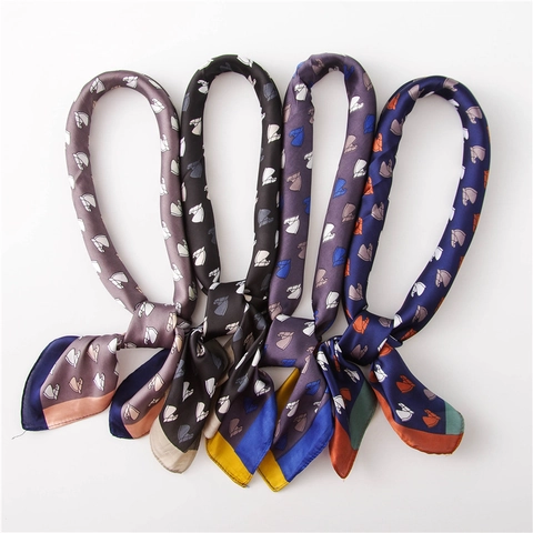Horse Head Print Square Scarf Satin Faux Satin Equestrian Style Contrast Border Decorative Neck Head Wrap For Women