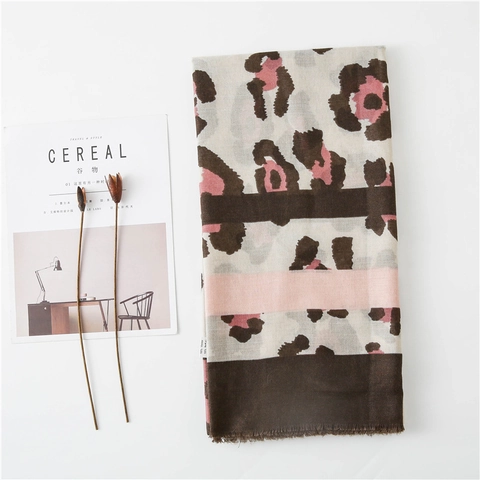 Leopard Print Striped Polyester Scarf Lightweight Sun Protection Beach Shawl With Tassel For Women Elegant Vacation Wrap