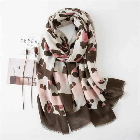 Leopard Print Striped Polyester Scarf Lightweight Sun Protection Beach Shawl With Tassel For Women Elegant Vacation Wrap