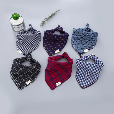 Korean Style Children Cotton Linen Plaid Polka Dot Square Scarf Double Layer Cotton Gauze Baby Bib Triangle Drool Towel