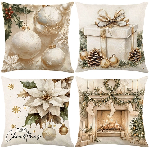 Kerst Kussenhoes Polyester Linnen Mix Vintage Patronen Bank Kussen Decoratie Elegant Feestelijk