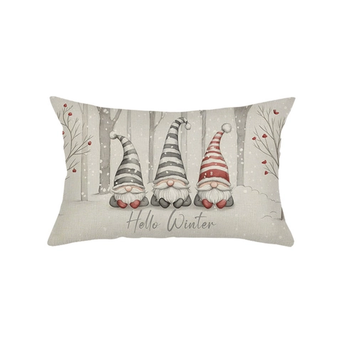 Christmas Lumbar Pillow Cover Polyester Linen Look Decorative Cushion Case For Sofa Couch Festive Xmas Tree Reindeer Print