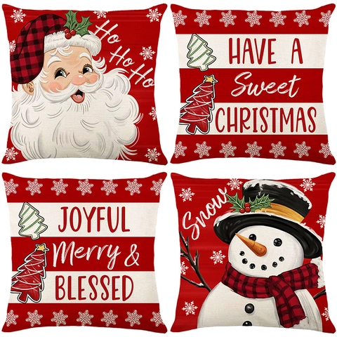 Weihnachten Dekokissenbezug Rot Weiß Weihnachtsmann Schneemann Druck Polyester Kissenbezug Für Zuhause Sofa Wohnzimmer