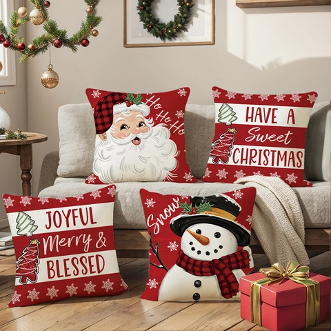 Weihnachten Dekokissenbezug Rot Weiß Weihnachtsmann Schneemann Druck Polyester Kissenbezug Für Zuhause Sofa Wohnzimmer
