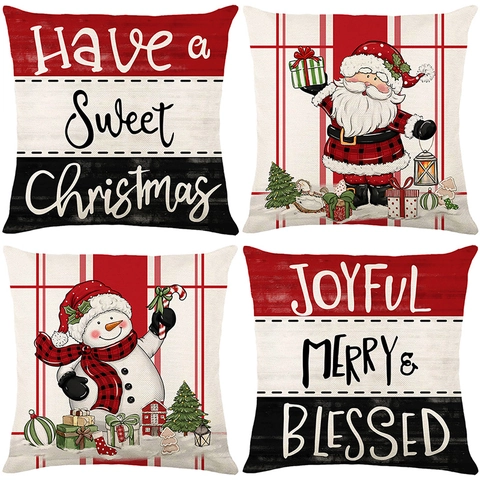 Christmas Decorative Pillow Covers Polyester Square Cushion Case Santa Claus Snowman Letter Print For Sofa Home Decor
