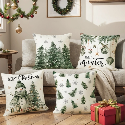 Nordic Christmas Decorative Pillow Covers For Sofa Polyester Linen Texture Winter Snowman Tree Cushion Case Holiday Decor