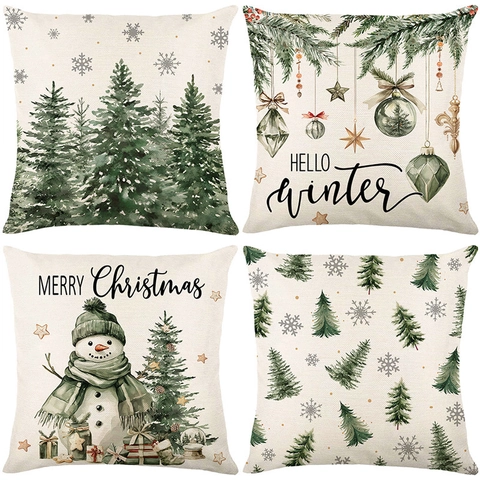 Nordic Christmas Decorative Pillow Covers For Sofa Polyester Linen Texture Winter Snowman Tree Cushion Case Holiday Decor