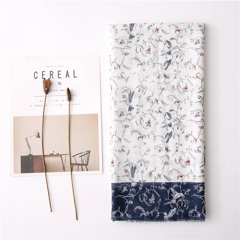 Sjaal Met Bloemen En Vogelprint Dames Lichtgewicht Polyester Katoen Linnen Gevoel Sjaal Strand Zonnebrandcrème Tassel Wrap