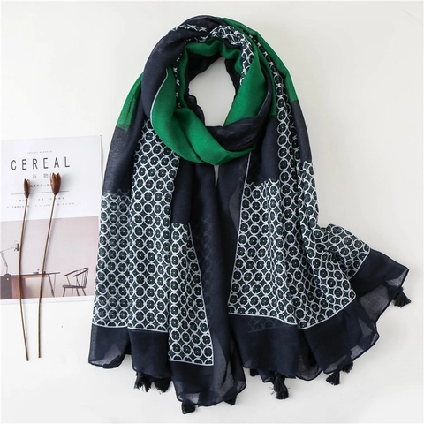 Eleganter Damen Schal Schultertuch Leichter Polyester Voile Geometrischer Punktdruck Quasten Atmungsaktiv Vielseitig Sonnenschutz