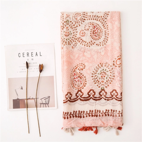 Long Ethnic Paisley Scarf Shawl Polyester Bali Yarn Tassel Bohemian Sun Protection Beach Lightweight Wrap Women