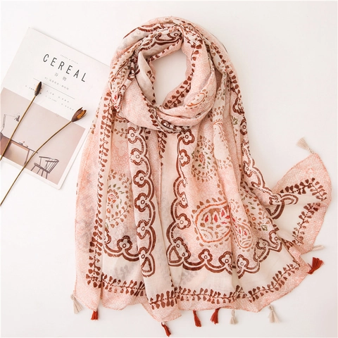 Long Ethnic Paisley Scarf Shawl Polyester Bali Yarn Tassel Bohemian Sun Protection Beach Lightweight Wrap Women