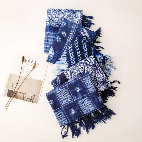 Ethnic Tie Dye Mandala Scarf Women Bohemian Cotton Linen Tassel Shawl Vintage Pattern Beach Sun Protection Travel Scarf