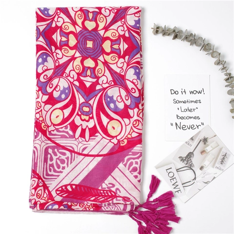 Sciarpa Scialle Donna Cotone Lino Stampa Mandala Etnica Nappa Protezione Solare Spiaggia Viaggio Stile Retro Boemo Avvolgere