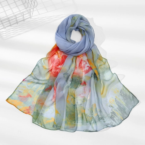 Elegante Dames Georgette Gedrukte Sjaal Mode Botanisch Bloemig Paisley Omslagdoek Zonnescherm Ademend All-Match Lichtgewicht Wikkel Voor Dames