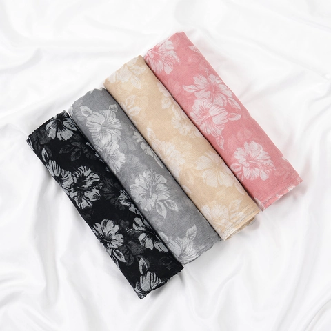 Women Fashion Floral Print Voile Scarf Elegant Heart Marble Pattern Shawl Soft Thin Sun Protection Wrap For Daily Travel