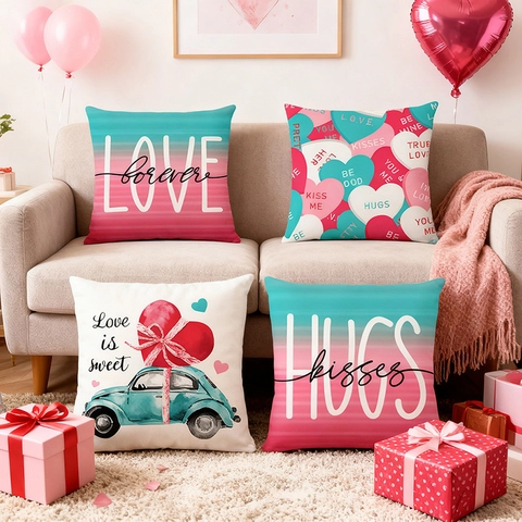 Valentijnsdag Hart Patroon Decoratieve Kussenslopen Polyester Noorse Stijl Love Hugs Belettering Vierkante Kussenhoes Voor Sofa Bed Woonkamer Decor