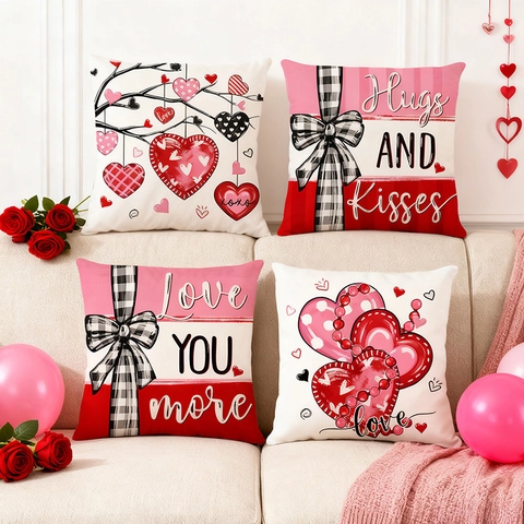 Funda de Almohada de Corazón de San Valentín de Poliéster con Estampado de Letras de Amor Funda de Cojín Decorativa para Sofá Dormitorio Estilo Nórdico Decoración Romántica