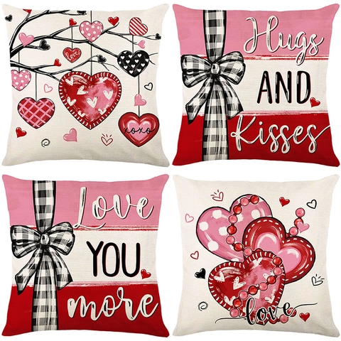 Funda de Almohada de Corazón de San Valentín de Poliéster con Estampado de Letras de Amor Funda de Cojín Decorativa para Sofá Dormitorio Estilo Nórdico Decoración Romántica