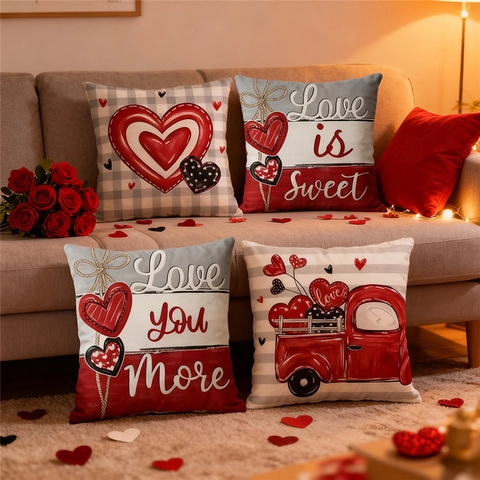 Valentijnsdag Hart Letter Print Decoratieve Kussensloop Polyester Sierkussenhoes Voor Bank Couch Huisdecoratie