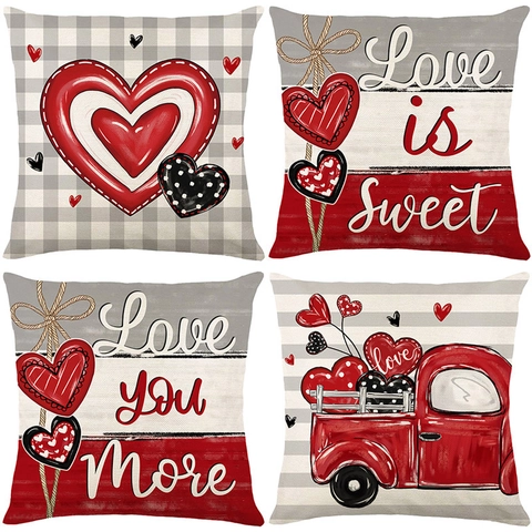 Valentijnsdag Hart Letter Print Decoratieve Kussensloop Polyester Sierkussenhoes Voor Bank Couch Huisdecoratie